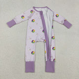 LR2783 baby girls Maidi Gras checkered floral zipper long sleeves romper