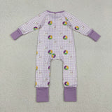 LR2783 baby girls Maidi Gras checkered floral zipper long sleeves romper