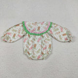 LR2840 baby girls St Patrick's HOWDY green long sleeves boot romper