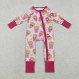 LR2843 baby girls French fries rose long sleeves zipper romper