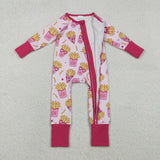 LR2843 baby girls French fries rose long sleeves zipper romper