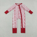 LR2884 baby girls Valentine's love flower long sleeves zipper red romper