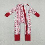 LR2884 baby girls Valentine's love flower long sleeves zipper red romper