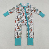 LR2944 baby boys cowboy cactus long sleeves zipper romper