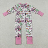 LR2945 baby girls cowboy boot long sleeves zipper romper