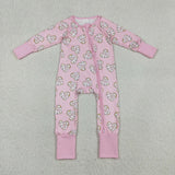 LR2960 baby Valentine's love pink long sleeves zipper romper