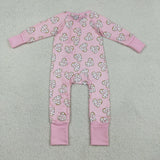 LR2960 baby Valentine's love pink long sleeves zipper romper