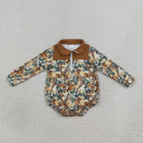 LR3048 baby boys branch leaf long sleeve zipper romper