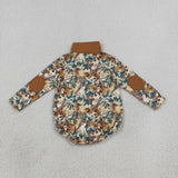 LR3048 baby boys branch leaf long sleeve zipper romper