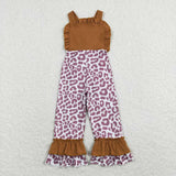 SR0965--Sleeveless brown leopard baby girls jumpsuit