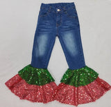 P0113-- new style sequin Denim bell bottoms