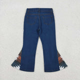 P0303 western Aztec leopard girls Bell-bottom jeans
