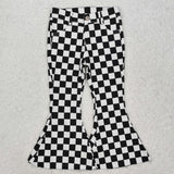P0349-- black checkerboard denim jeans