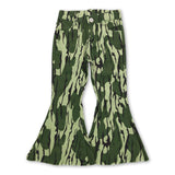 Olive camo denim pants girls bell bottom jeans