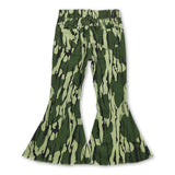 Olive camo denim pants girls bell bottom jeans