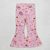 P0407 western pink jeans long pants bell bottoms