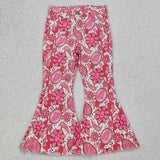 P0735 baby girls rose flower bell bottom Pants