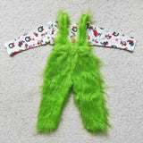 Long sleeve top green plush overalls