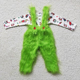 Long sleeve top green plush overalls