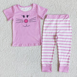 2.99 Short sleeve bunny print pink girls easter pajamas