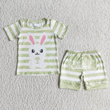 Easter light green striped short-sleeved suit