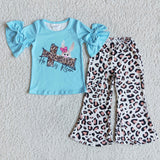 He is risen cross bunny shirt leopard pants girls easter clothing