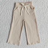 khaki--Comfortable loose cotton wide leg pants