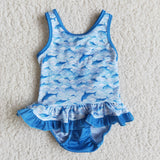blue whale cartoon Children's swimsuit