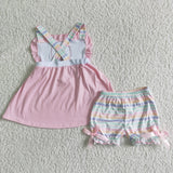 Embroidered pink ice cream top color shorts girls clothing