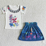 white top +blue dress  girl clothing