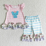 5.5 Embroidery Pink elephant top and cropped