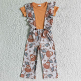 Orange cow print overalls suit girl clothing