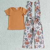 Orange cow print overalls suit girl clothing