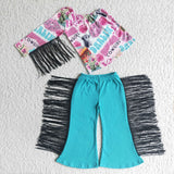 fall cow blue tassel girls clothing