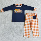 Halloween  Embroidery orange pumpkin boy clothing