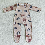 long sleeve cow zip baby romper