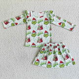 Christmas green cartoon girls dress outfits