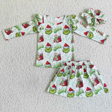 Christmas green cartoon girls dress outfits