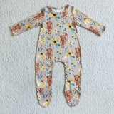 cow flower zip baby romper