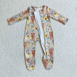 cow flower zip baby romper