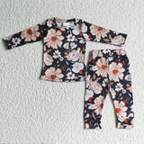 milk silk soft big flower print kids pajamas--#3