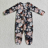 black flower milk silk baby romper