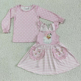 Christmas pink  suspenders dress set
