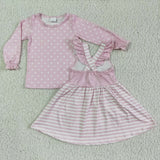 Christmas pink  suspenders dress set