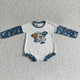 white and blue skull cartoon romper