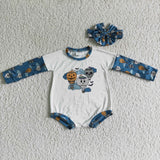 white and blue skull cartoon romper