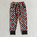 Halloween black plaid pumpkin boy pants