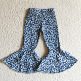 blue leopard girls jeans  no belt