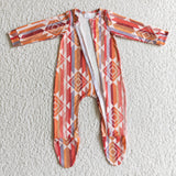 Orange Striped rhomboid geometric pattern zip baby romper