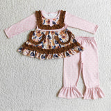 pink dot and brown ruffle  girls clothing